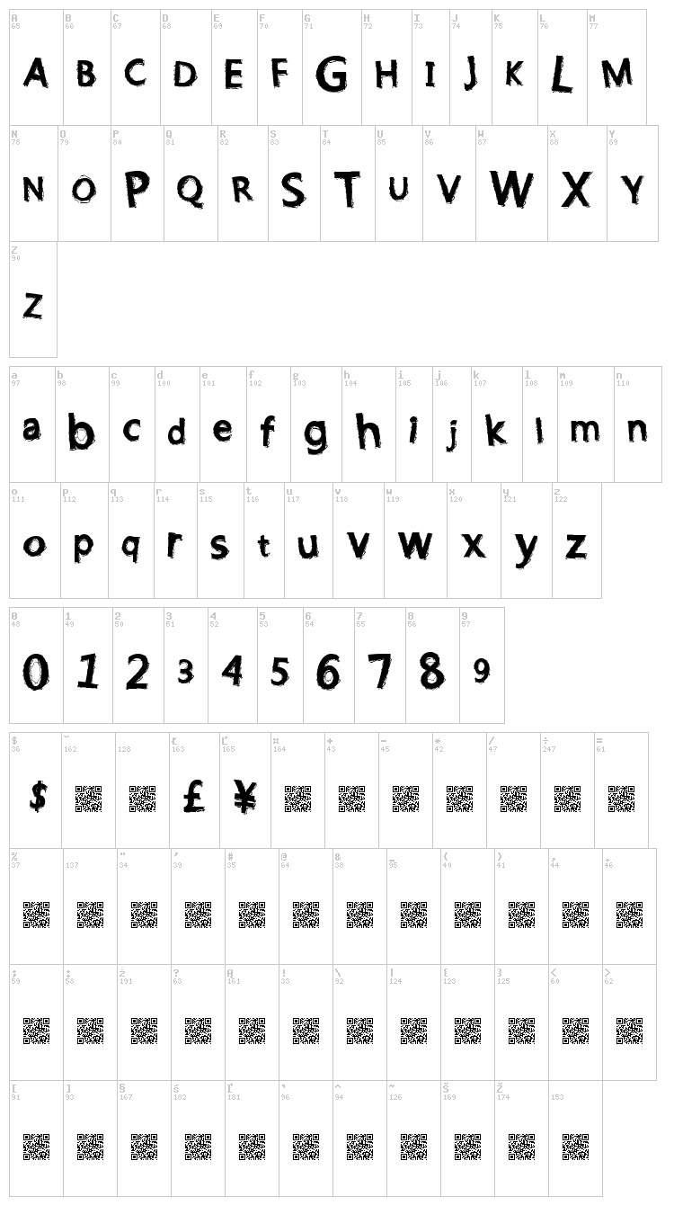 Lightning Blaze font map
