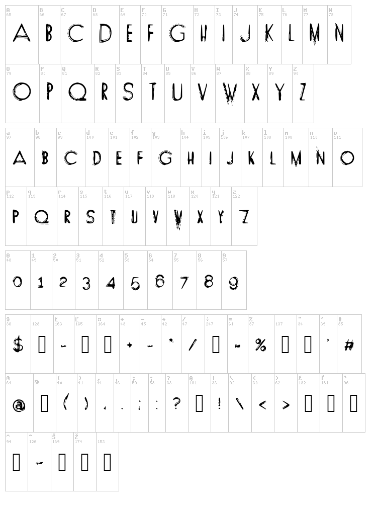 Long Leg font map