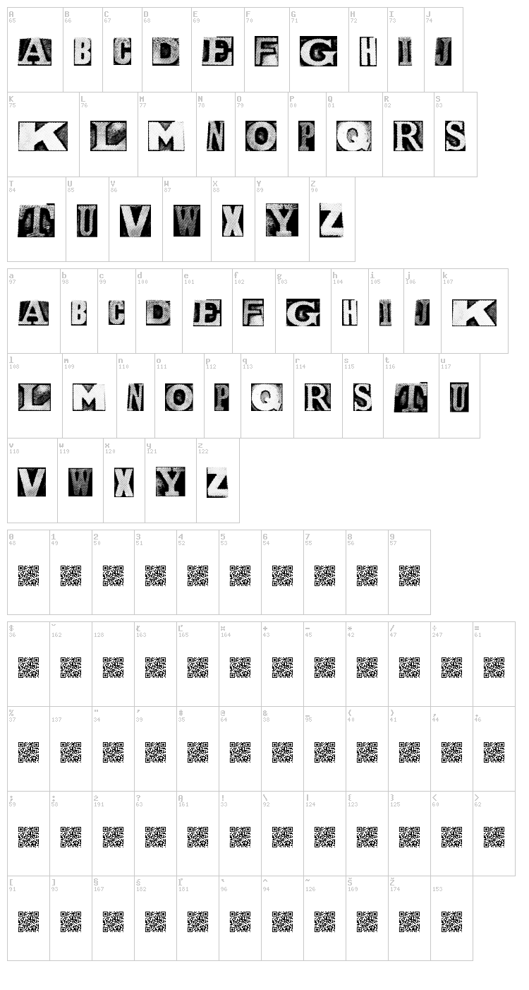 Metal Block Naked font map