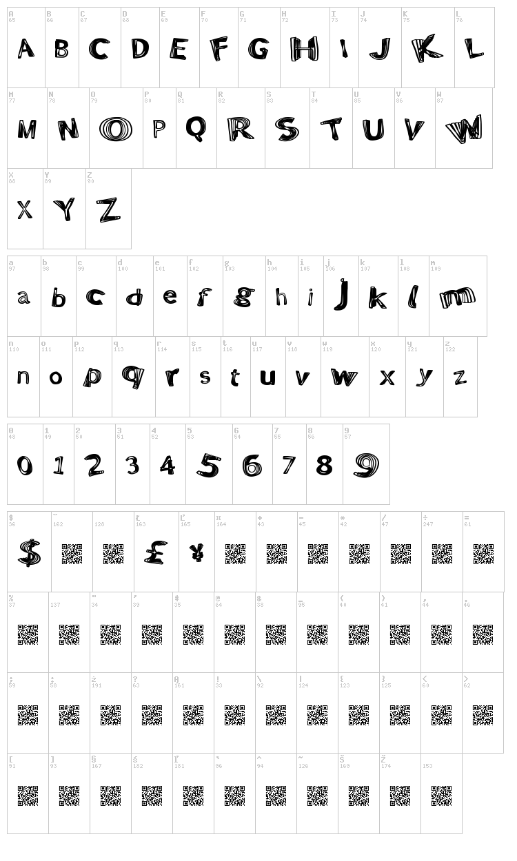 Positive Warp font map