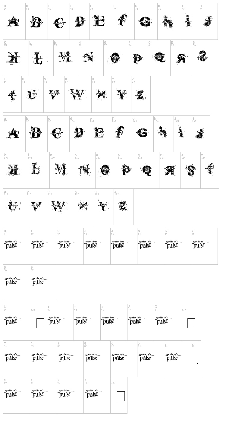 Pulse Sans Virgin font map