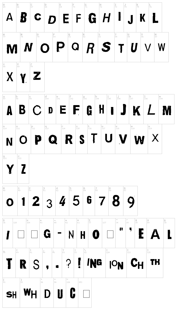 Quick End Jerk font map