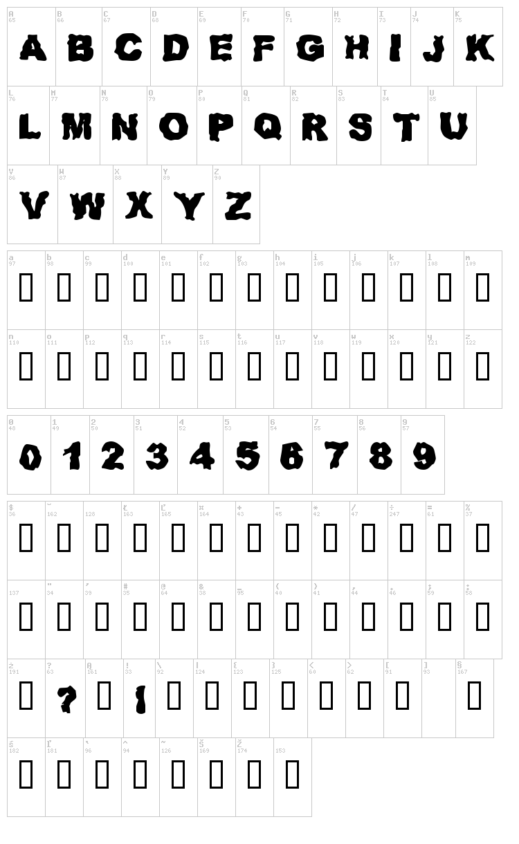 Redneck Zombies font map