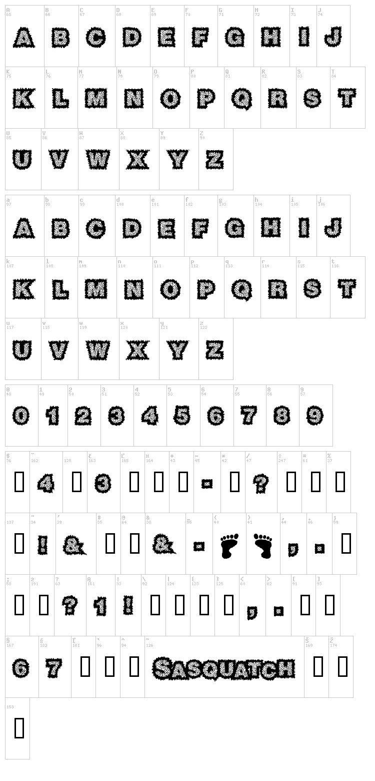 Sasquatch font map