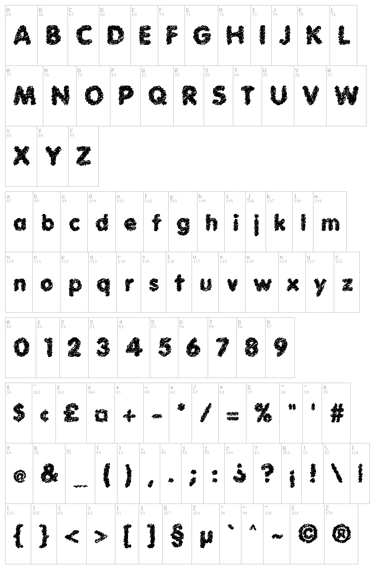 Scratch Bold font map