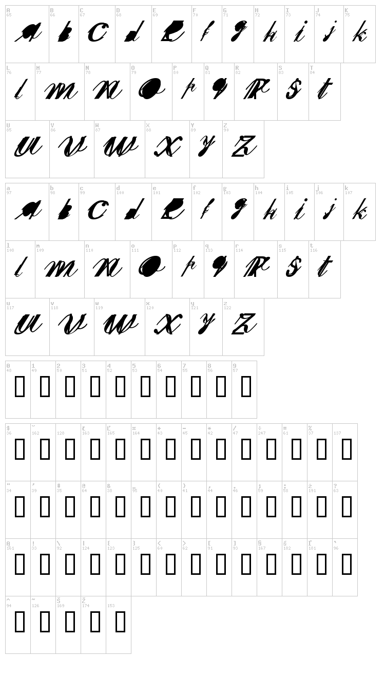 Sherley XXX font map