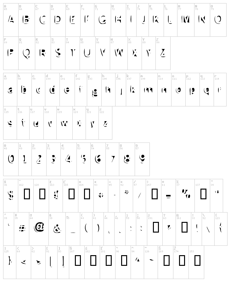 Slushfaux font map