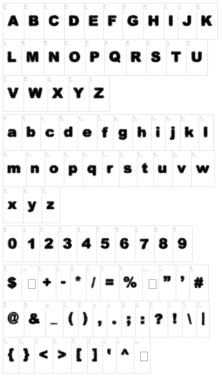 Static Buzz font map