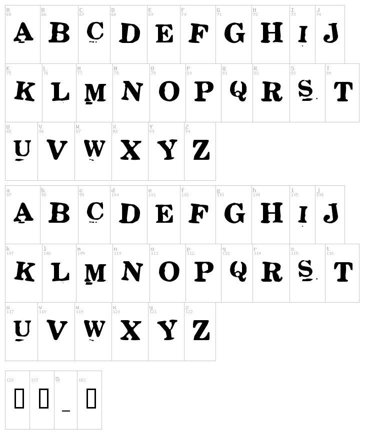 Stickons font map
