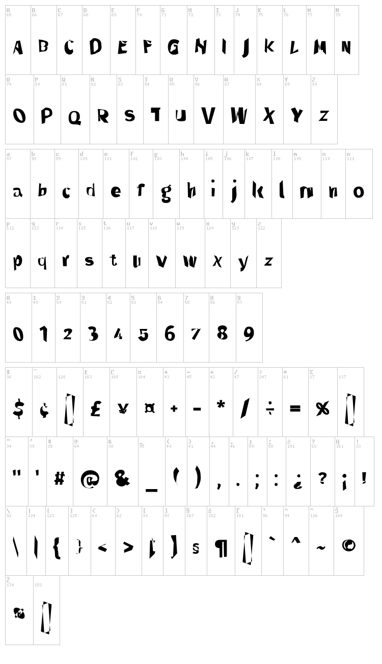 Through The Black font map
