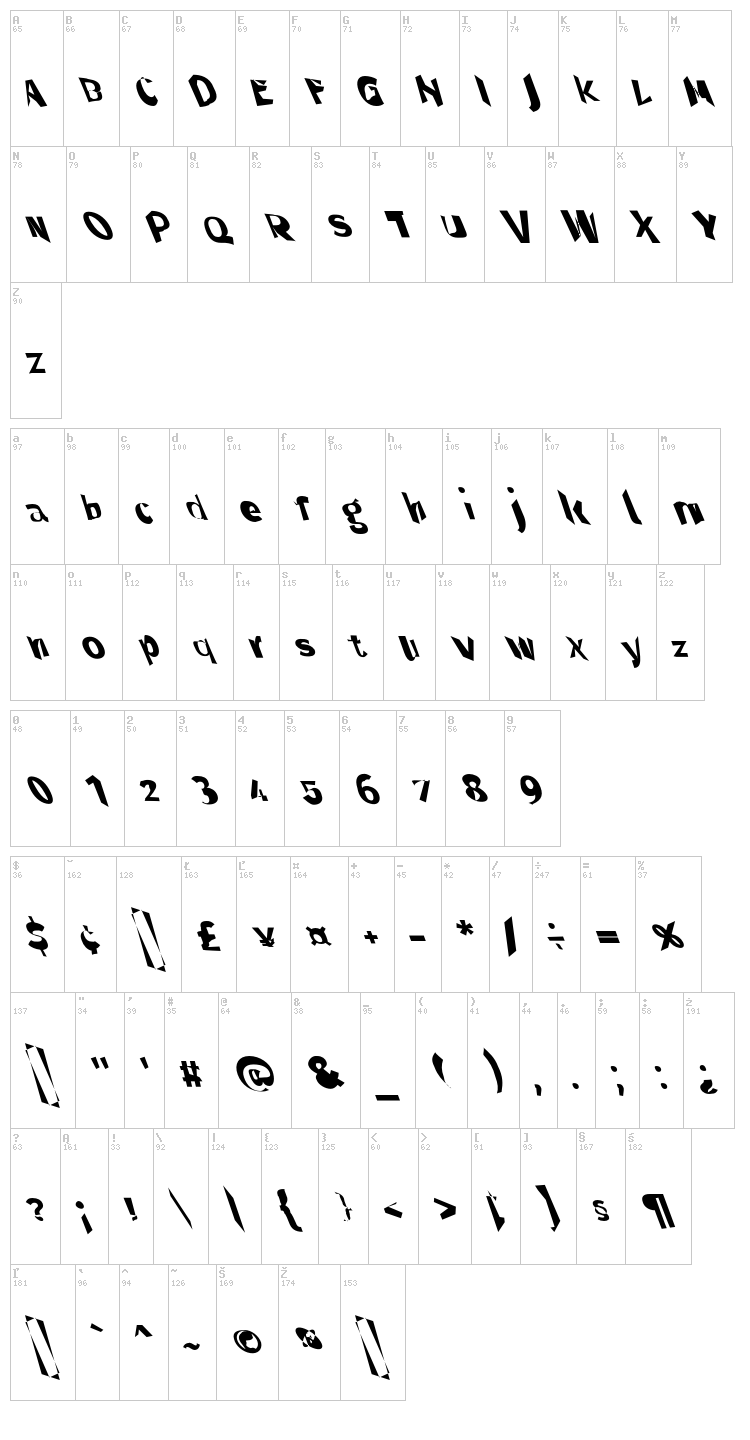 Through The Black font map