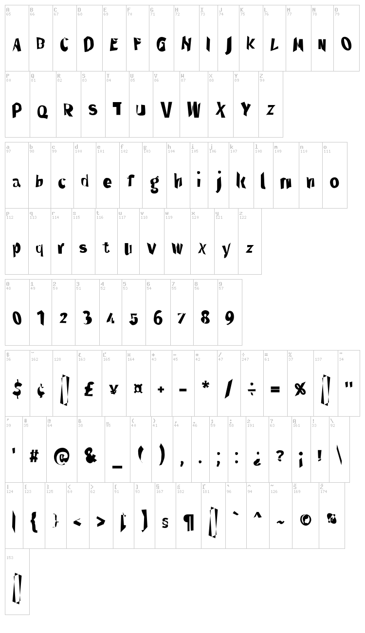 Through The Black font map