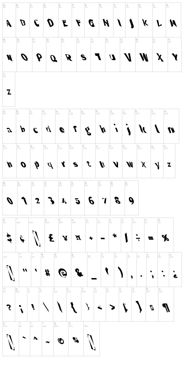 Through The Black font map