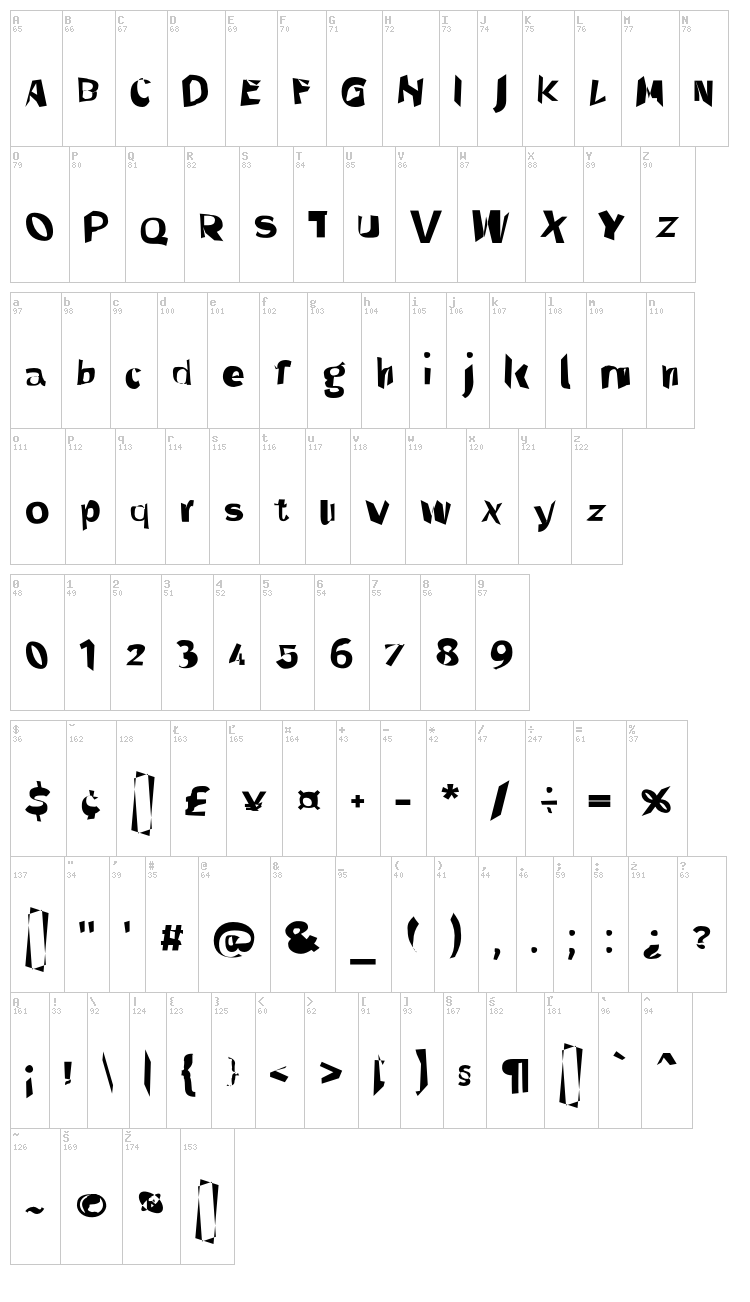 Through The Black font map