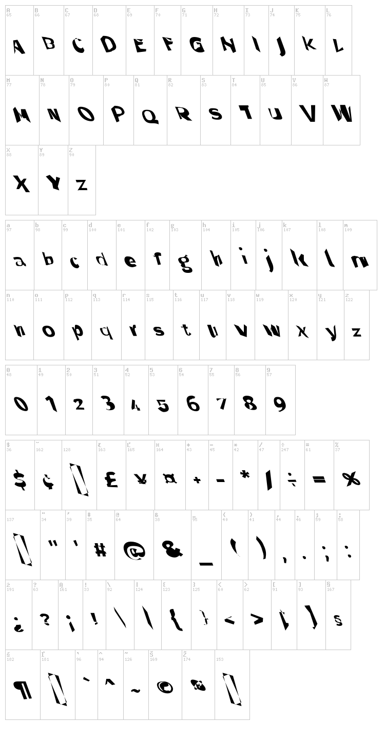 Through The Black font map