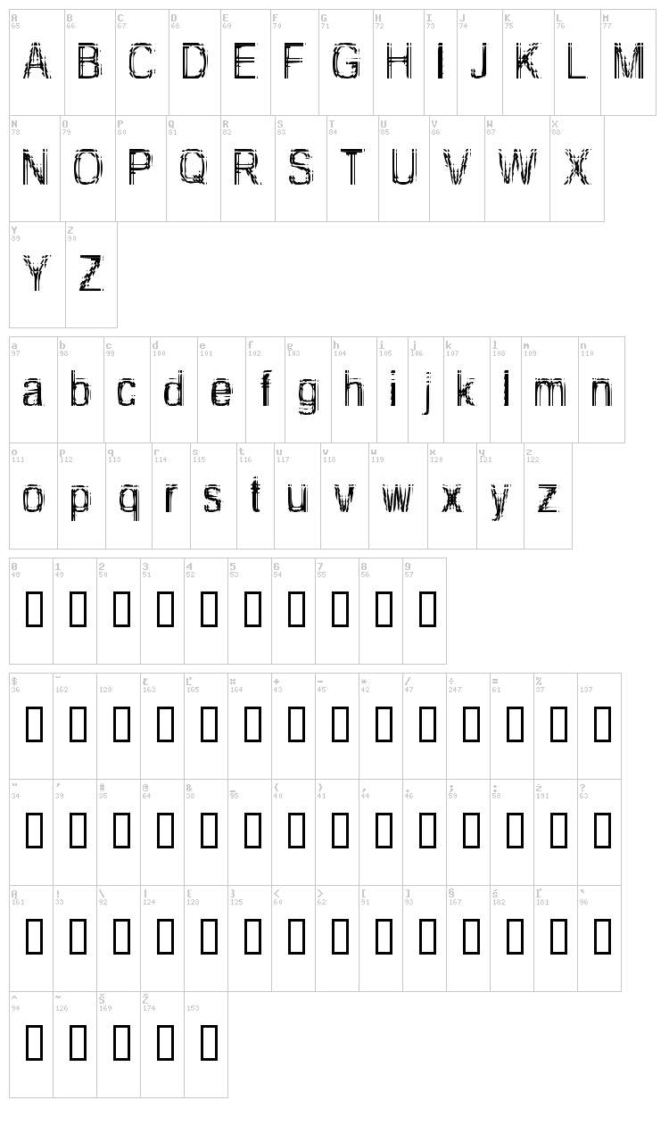 Too Damn Drunk font map