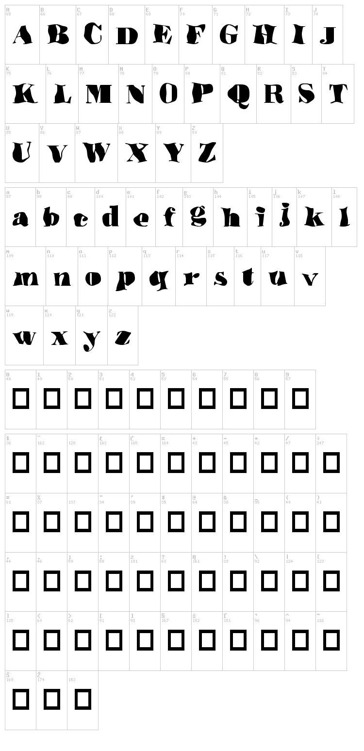 Underwater Love font map
