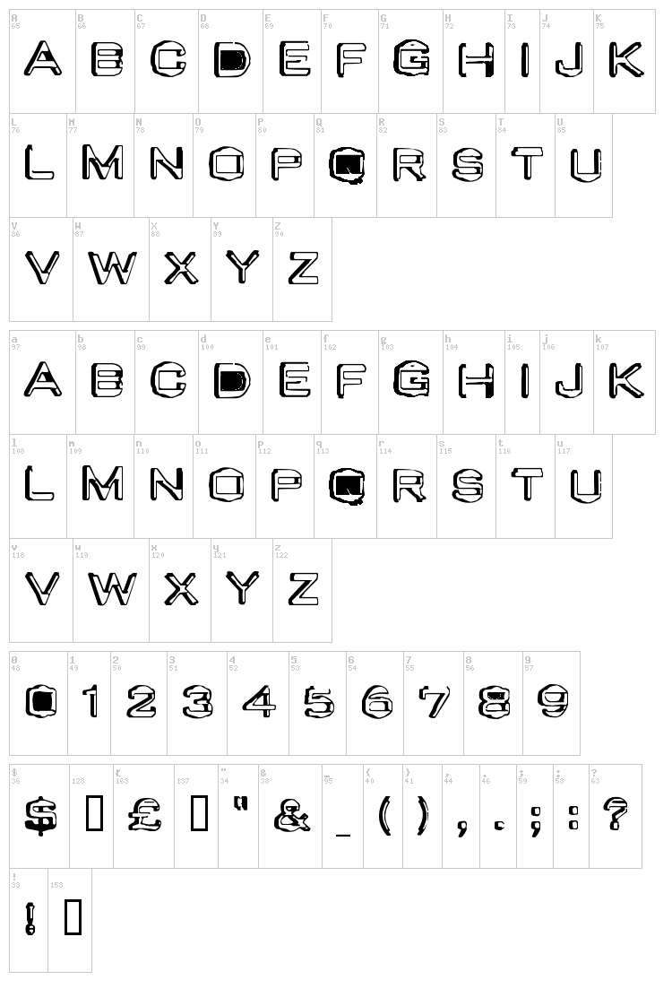 Valu Old Caps font map
