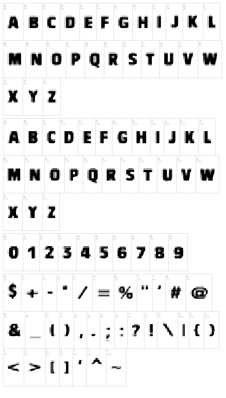VTC Bad Vision font map