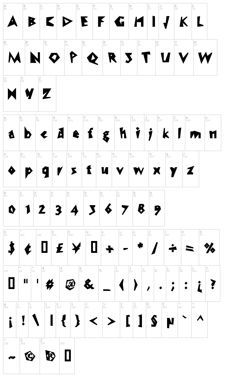 WC Speed Bta font map
