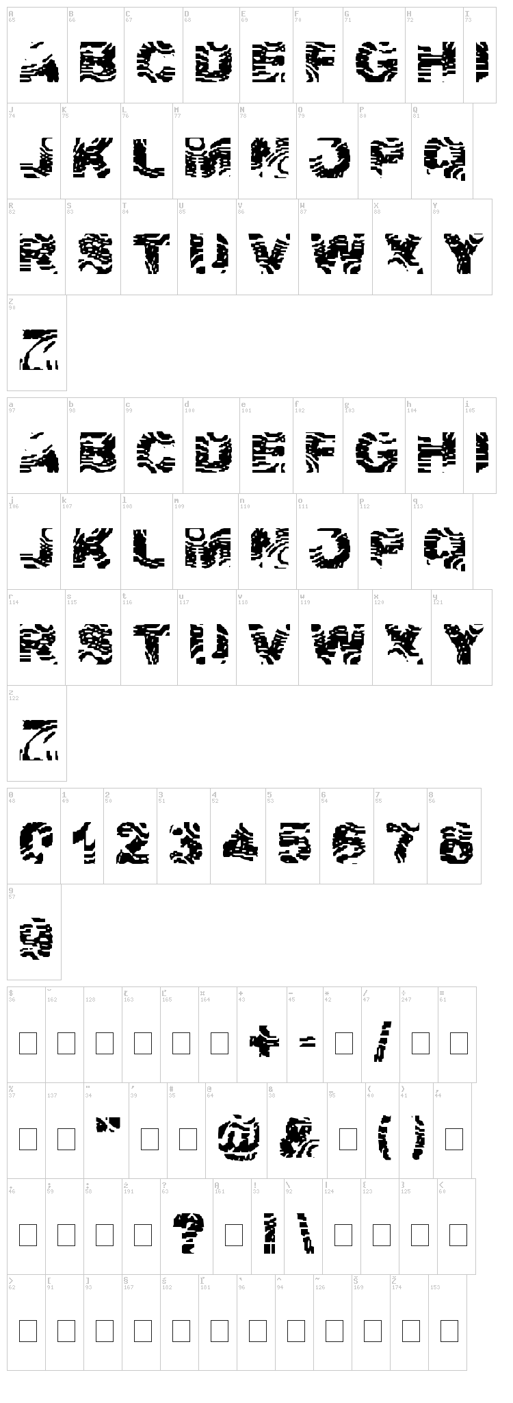 Zebra Ztripez font map