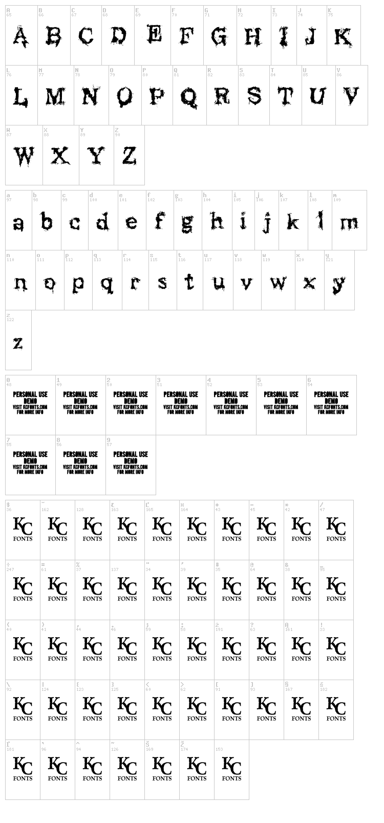 Black Asylum font map