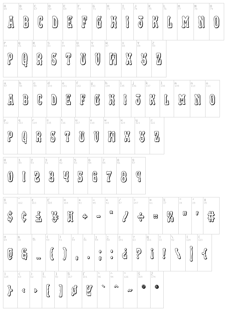 Black Gunk font map