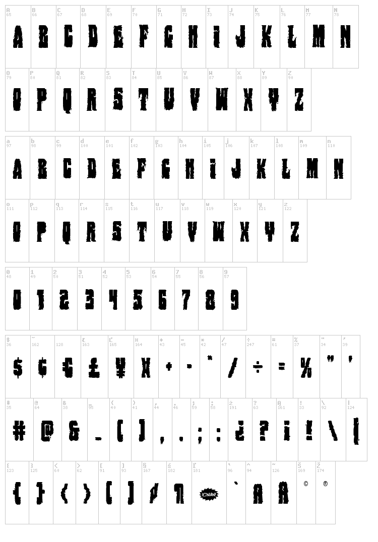 Bog Beast font map