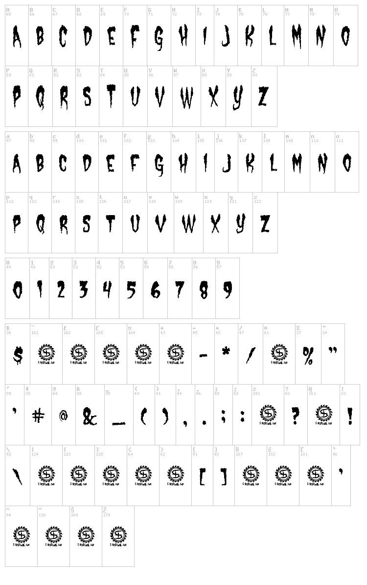 Castle Dracustein font map