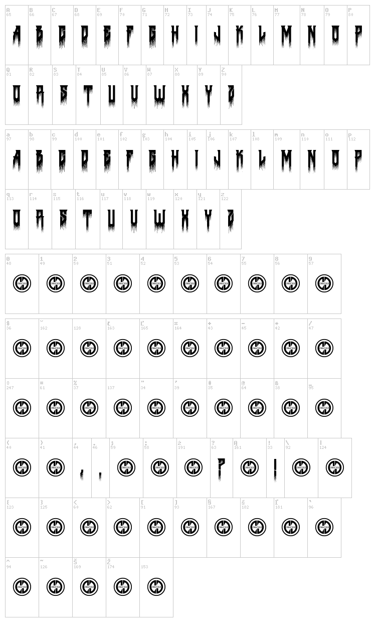 Death to Metal font map
