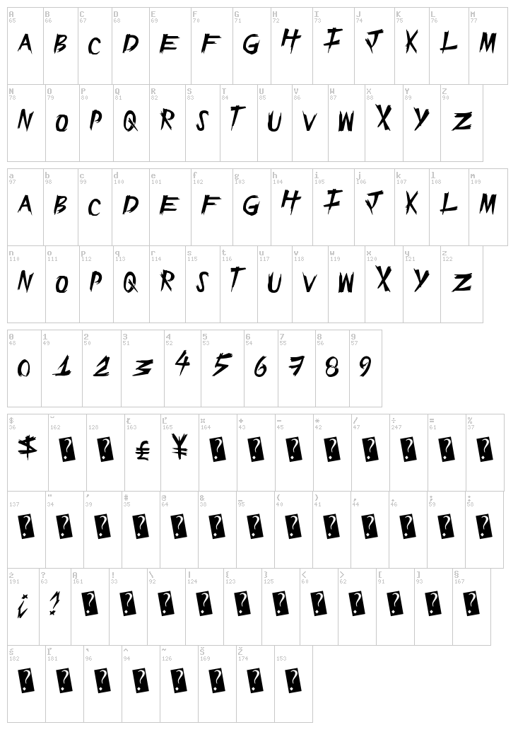 Epic Slash font map