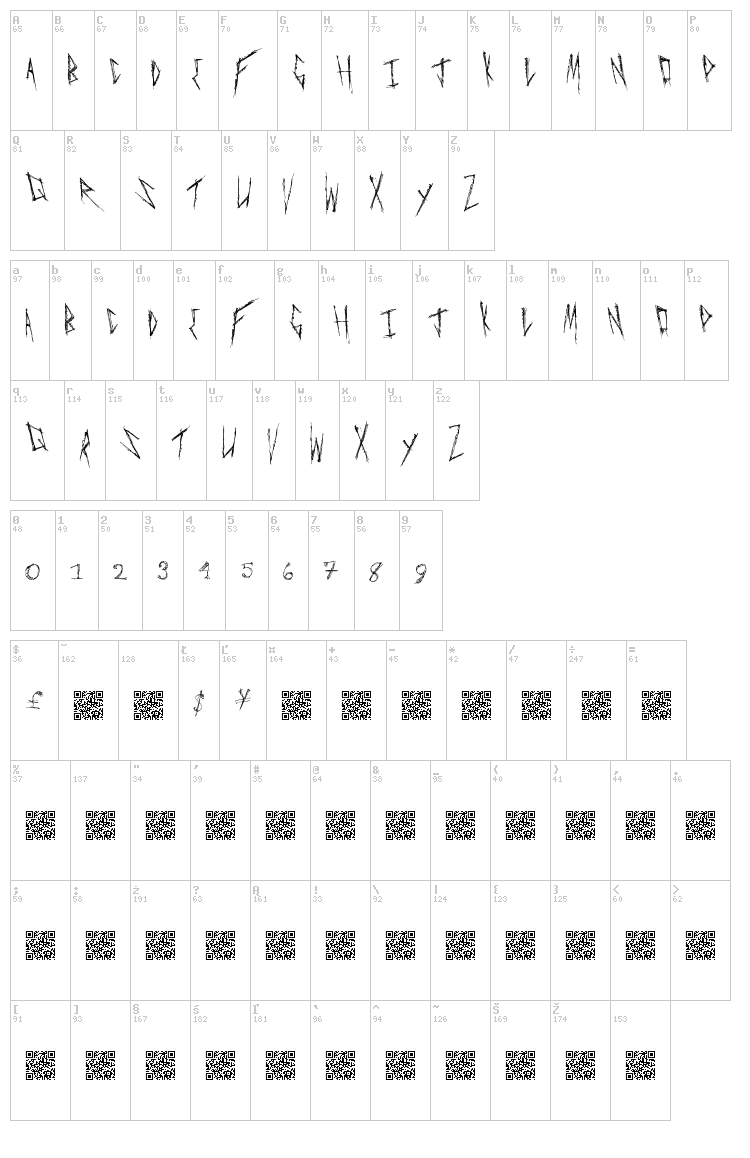 Freaky Manor font map