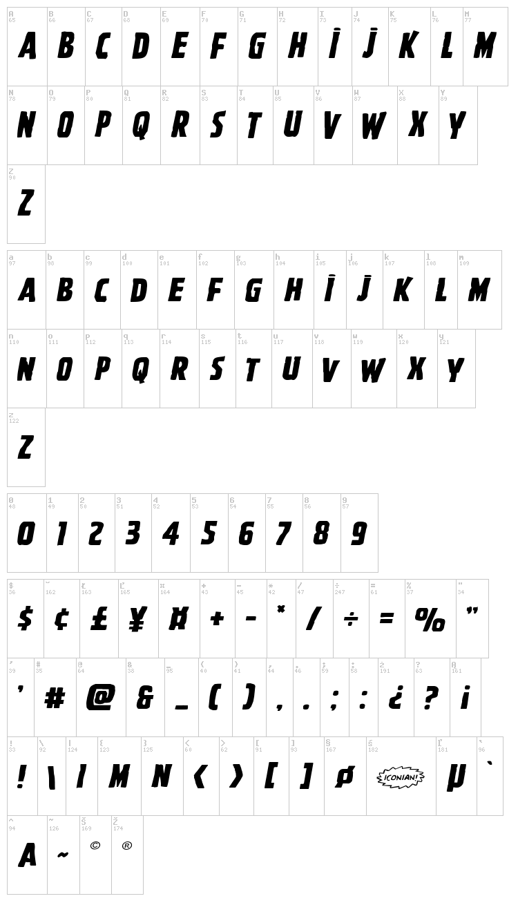 Ghoulish Intent font map