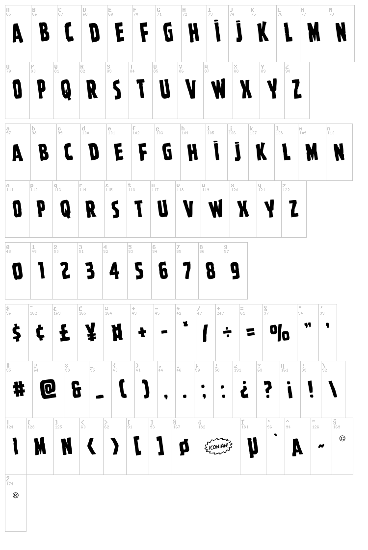 Ghoulish Intent font map