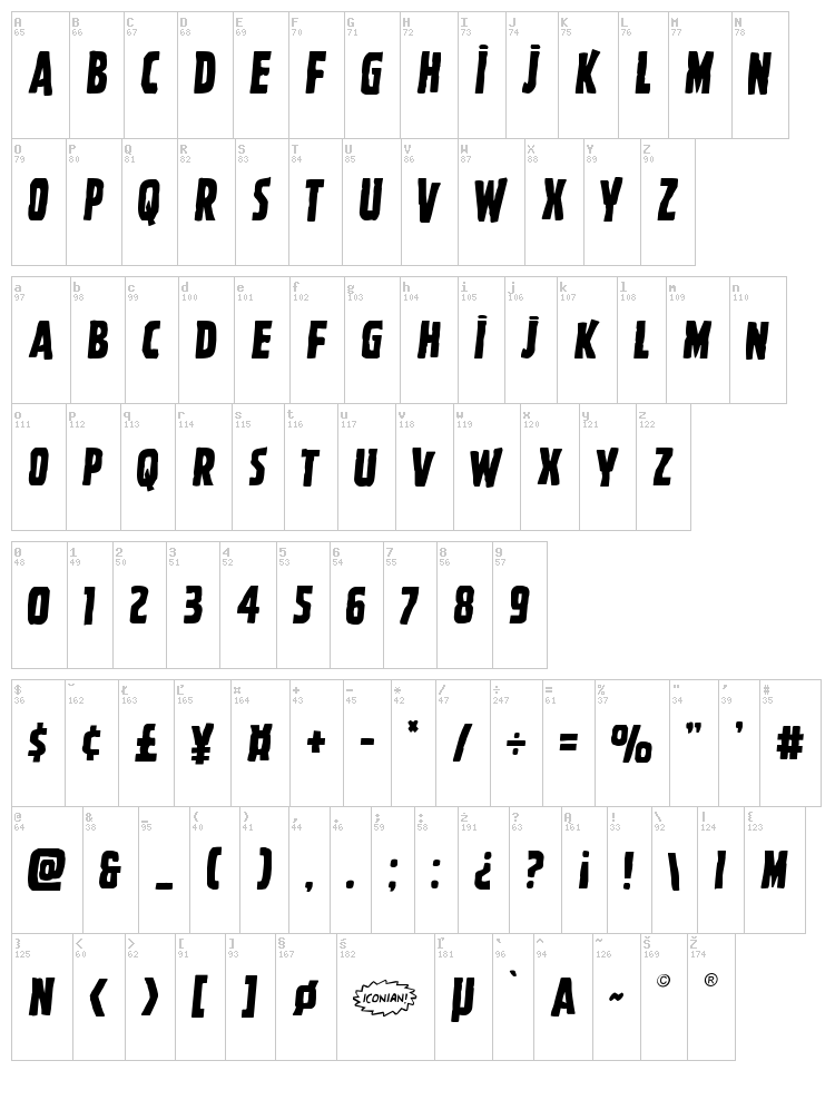 Ghoulish Intent font map