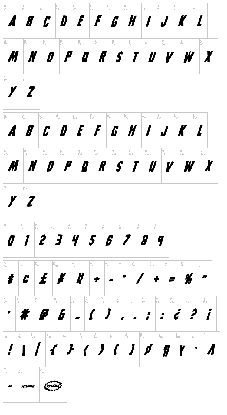 Grim Ghost font map
