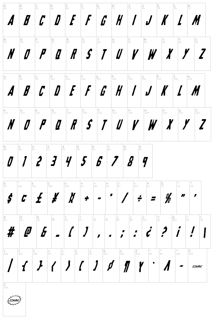 Grim Ghost font map