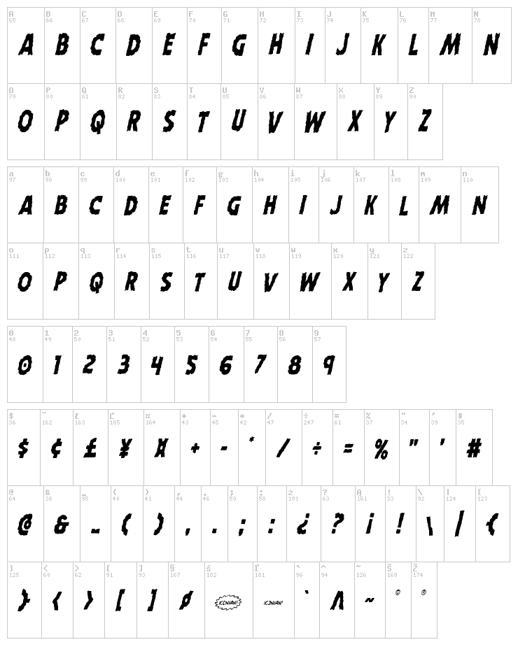 Horroween font map