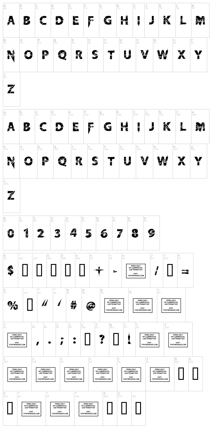 Knife Fight Ballet font map