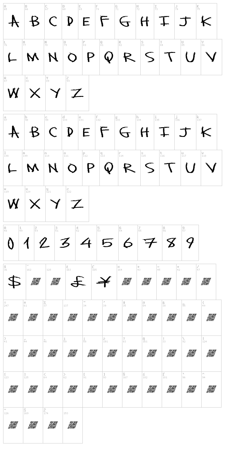 Monster Slash font map