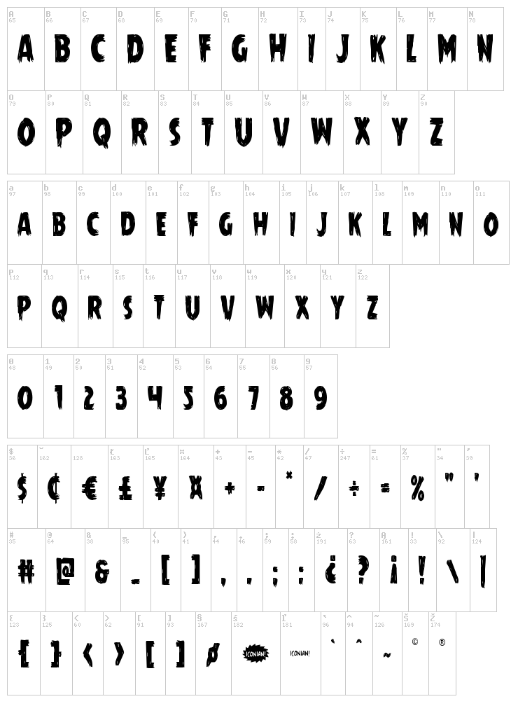 Mrs. Monster font map