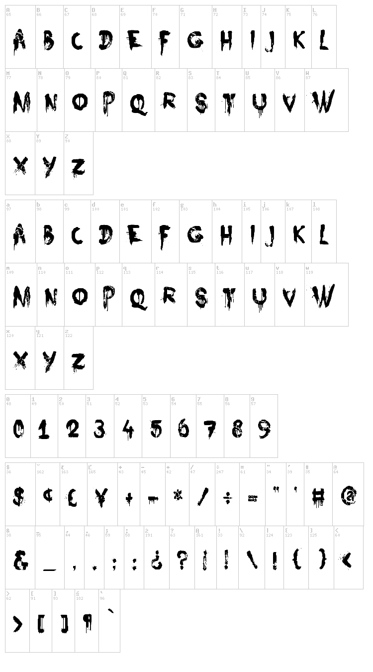 Nightbird font map