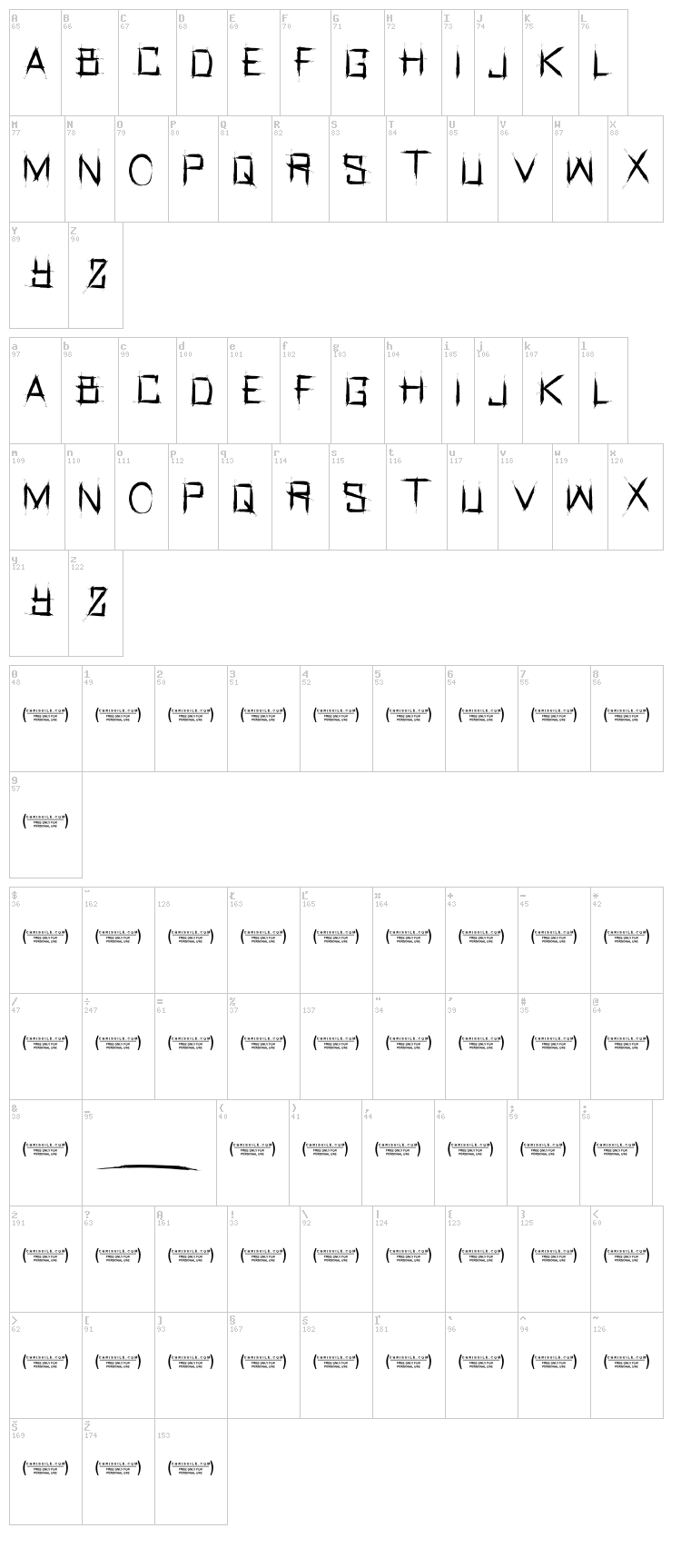 Real Horror font map