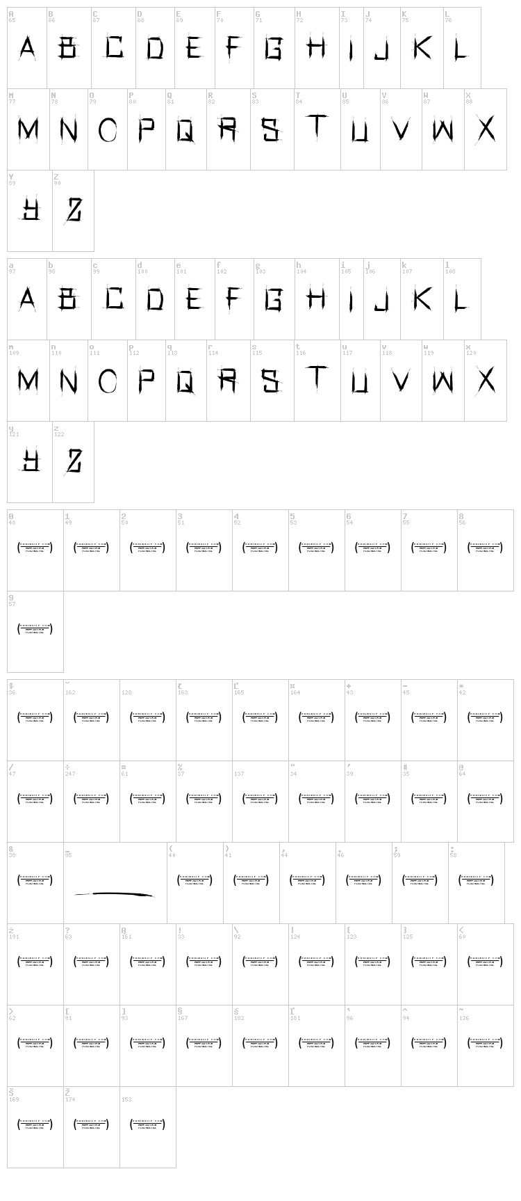 Real Horror font map