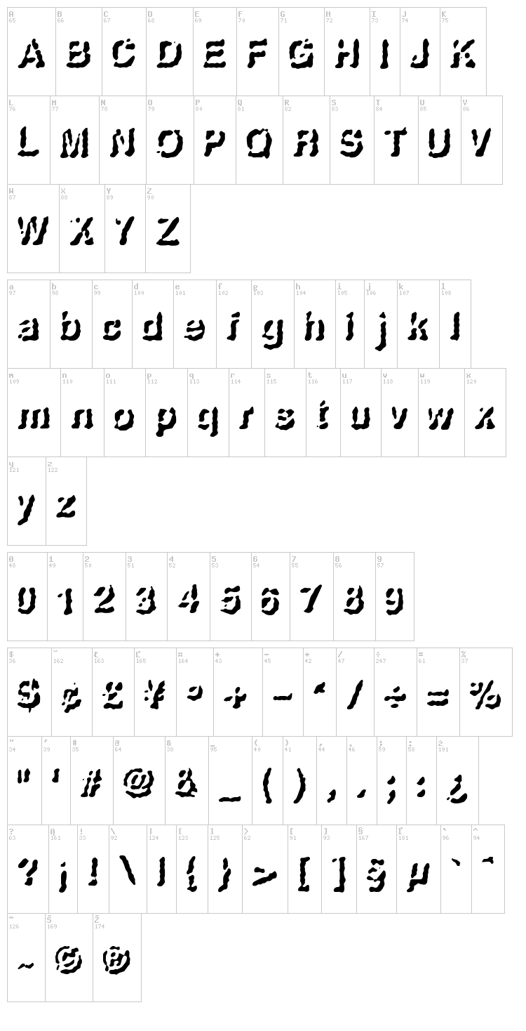 Rise From The Grave font map