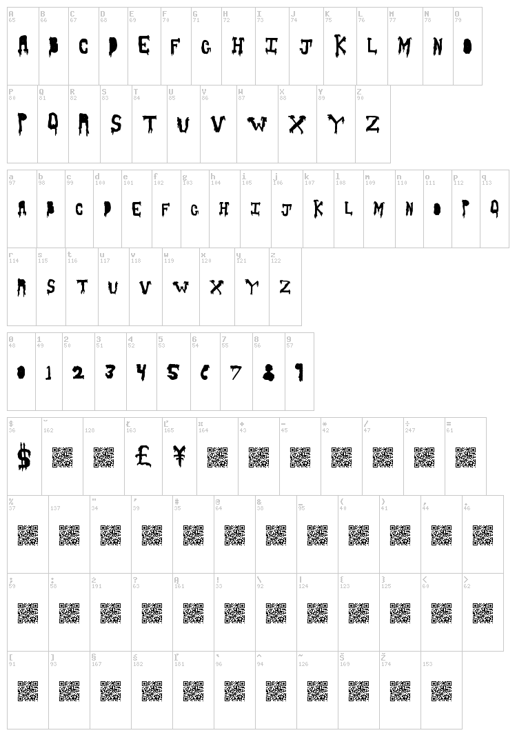 Slash Thirty font map