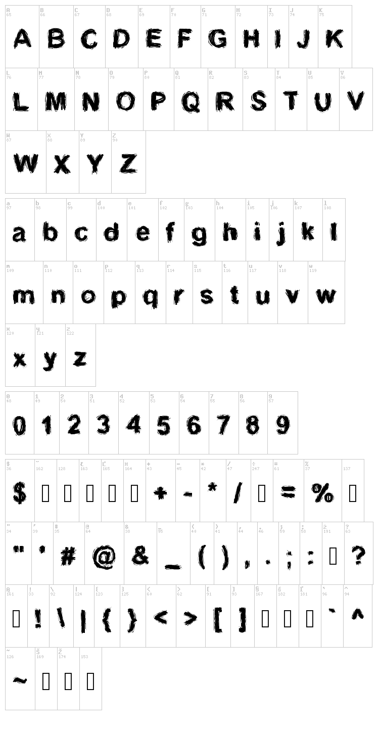 Splinter Wood font map