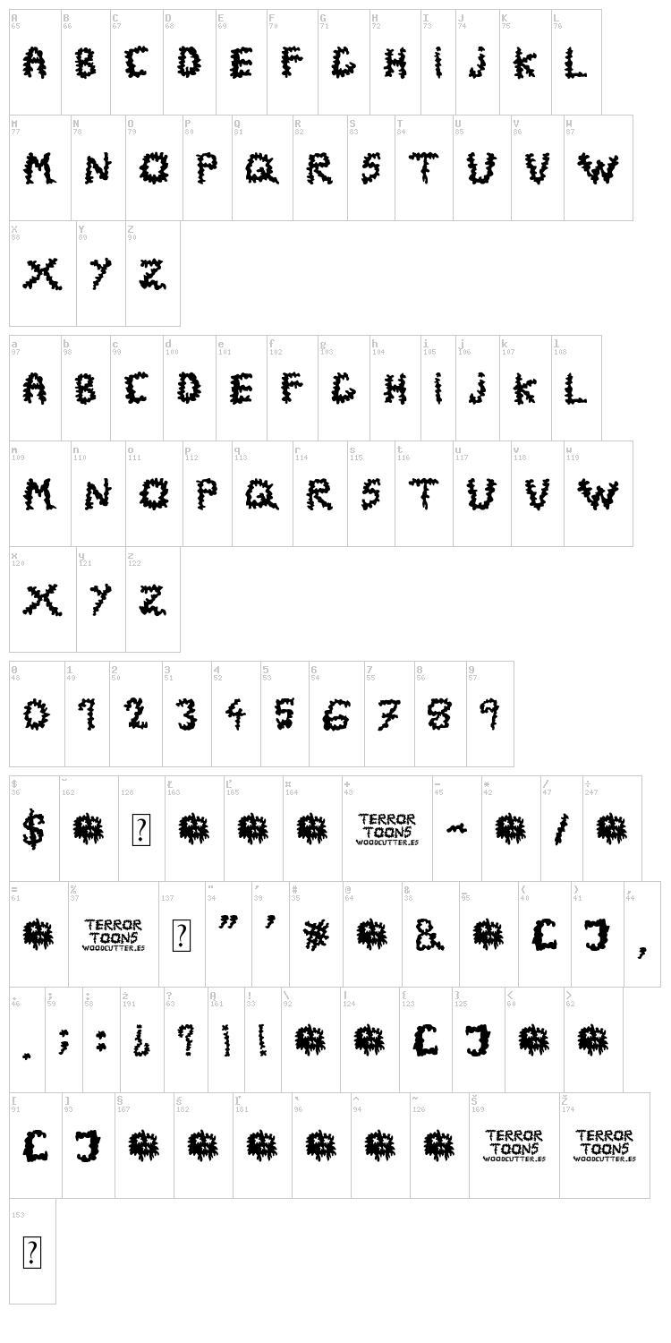 Terror Toons font map