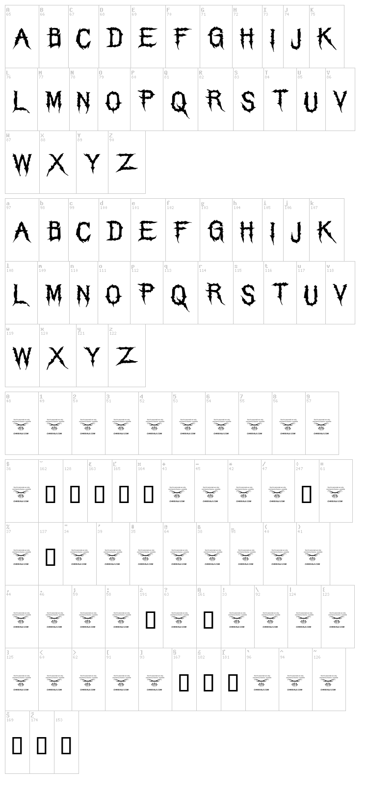 The Grim Raiders font map