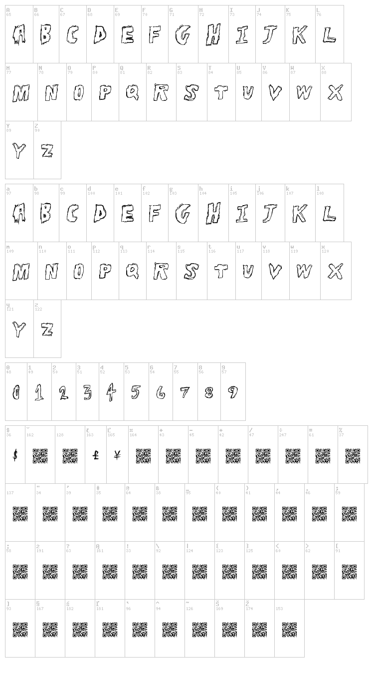 Tough Horror font map